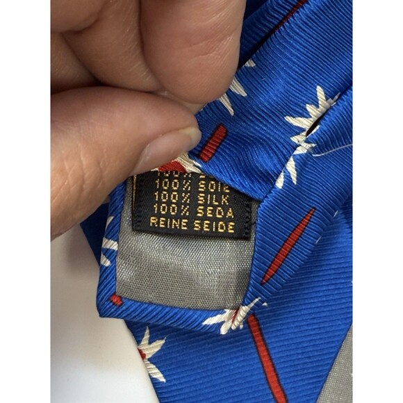 Daniel Valente Red White & Blue Floral Silk Neck Tie - Picture 5 of 6